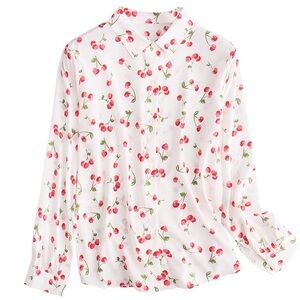 Designer Carra Cherry Print Button Down Shirt - White